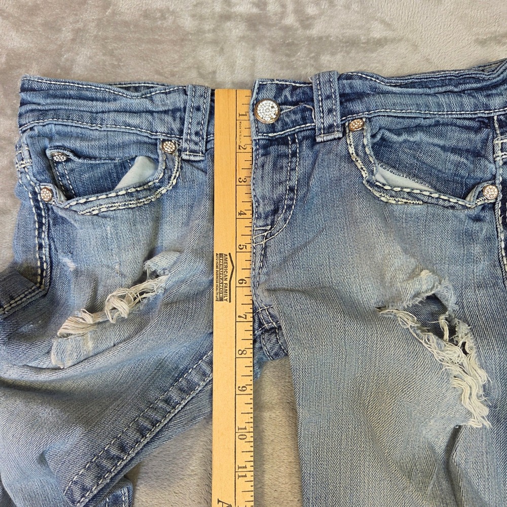 Daytrip Aquarius Flare Jeans 27S Medium Wash Distressed Rhinestone Low Rise Y2K - Picture 3 of 8